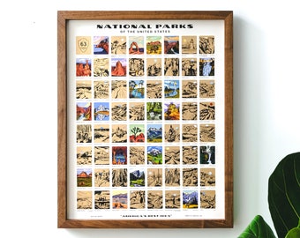 National Park Scratch Off Poster, Colorful Bucket List Poster, US National Park Map, Family Adventure Map, Destination Poster, 16"x20"