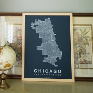 CHICAGO City Map Art, Home Office Wall Decor, Illinois Poster, Chicago Neighborhood Map, Housewarming Gift For Him, Chicago Wall Art
