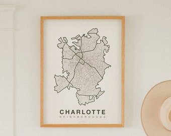 CHARLOTTE City Map Art, Home Office Wall Decor, North Carolina Poster, Minimalist City Art, Charlotte Wall Art, Housewarming Gift For Him