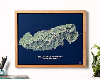 Great Smoky Mountains National Park Map, US Topographic Map Art, National Park Poster, Mountain Wall Decor, Modern 3D Wall Art, 18x24