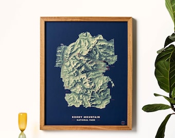 Rocky Mountain National Park Map, US Topographic Map Art, National Park Poster, Mountain Wall Decor, Modern 3D Wall Art, 18x24, 16x20, 11x14