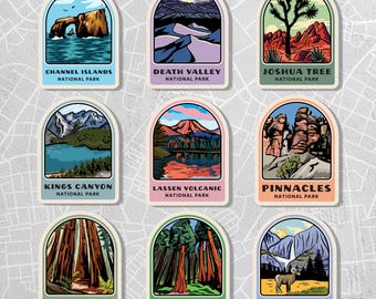 California National Parks Sticker, Yosemite Joshua Tree Death Valley, Vinyl Decal for Water Bottle, Laptop Car, Hiking Gift For Travelers