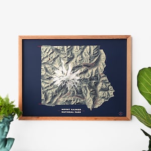 Karta över Mount Rainier nationalpark, topografisk karta över USA, nationalparksaffisch, bergsväggdekor, modern 3D-väggkonst, 18x24