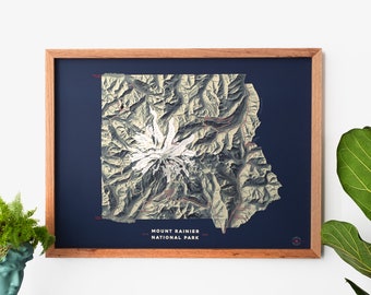 Mount Rainier National Park Map, US Topographic Map Art, National Park Poster, Mountain Wall Decor, Modern 3D Wall Art, 18x24