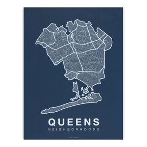 QUEENS City Map Art, Home Office Wall Decor, Minimalist City Art, New York Poster, Queens Wall Art Print, Housewarming Gift For Him White on Navy