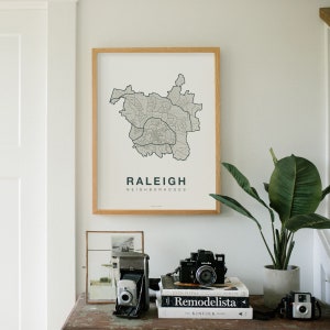 Carte de la ville de RALEIGH, décoration murale pour bureau à domicile, affiche de la Caroline du Nord, art de la ville minimaliste, impression d'art mural Raleigh, cadeau de pendaison de crémaillère pour lui