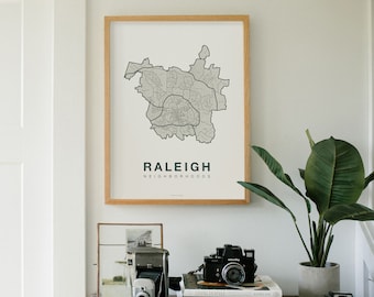RALEIGH City Map Art, Home Office Wall Decor, North Carolina Poster, Minimalist City Art, Raleigh Wall Art Print, Housewarming Gift For Him