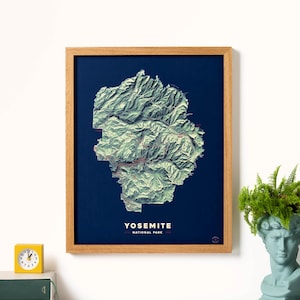 Karta över Yosemite nationalpark, topografisk karta över USA, nationalparksaffisch, bergsväggdekor, modern 3D-väggkonst, 18x24, 16x20, 11x14