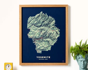 Yosemite National Park Map, US Topographic Map Art, National Park Poster, Mountain Wall Decor, Modern 3D Wall Art, 18x24, 16x20, 11x14