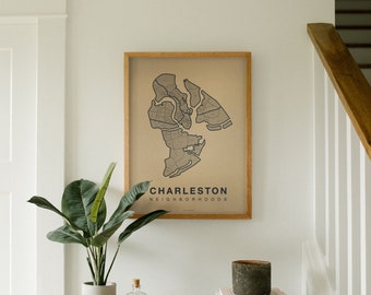 CHARLESTON Neighborhood City Map Print, Handmade, Charleston South Carolina, Art Decor, Moving Gift, Gift for Him and Her, Realtor Gift
