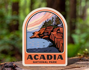 Acadia National Park Vinyl Sticker for Hiking Water Bottle Outdoor Car Laptop Gift for Nature Lover Travel Gear Map Art Collector
