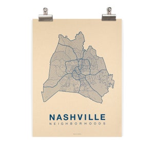 NASHVILLE City Map Art, Home Office Wall Decor, Minimalist City Art, Tennessee Poster, Nashville Wall Art Print, Housewarming Gift For Him Grey-Blue on Kraft