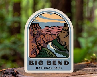 Pegatina de viaje del Parque Nacional Big Bend, vinilo para senderismo, acampada, viajes por carretera, coche, botella de agua, regalo de coleccionista al aire libre, arte natural