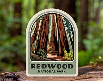 National Park Travel Sticker, Redwood Decal, Waterproof Label for Water Bottle, Car, Laptop, Camping, Hiking, Gifted Souvenir Hiking Lovers