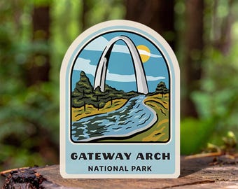 Gateway Arch National Park Sticker, Retro Vinyl Car Decal, Missouri Souvenir Gift, Road Trip Water Bottle Label, Outdoor Camper Art