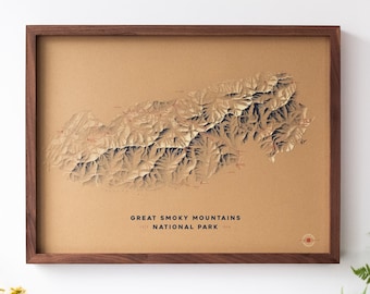 Great Smoky Mountains National Park Map, US Topographic Map Art, National Park Poster, Mountain Wall Decor, Modern 3D Wall Art, 18x24