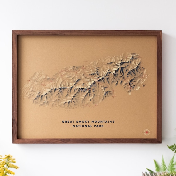 Great Smoky Mountains National Park Karte, US Topographische Karte, National Park Poster, Bergwand Dekor, moderne 3D Wandkunst, 18x24