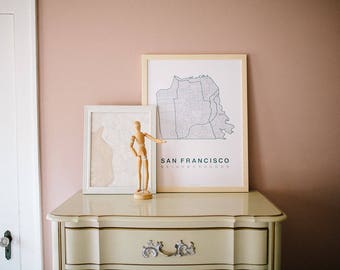 SAN FRANCISCO Minimalist Wall Art, San Francisco Neighborhood Map, San Francisco California Poster,, Gift for Him San Francisco Office Decor