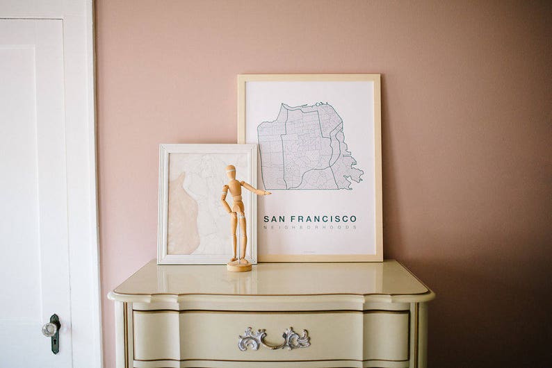 San Francisco Neighborhood City Map Print Handmade San Fran Etsy