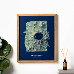 Karta över Crater Lake nationalpark, topografisk karta över USA, nationalparksaffisch, bergsväggdekor, modern 3D-väggkonst, 18x24