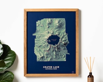 Crater Lake National Park Map, US Topographic Map Art, National Park Poster, Mountain Wall Decor, Modern 3D Wall Art, 18x24