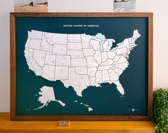 US Push Pin Travel Map, Road Trip Map, Travel Board, Travel Map With Pins And Frame, US Map Wall Art, Travel Memories Gift, Couples Gifts