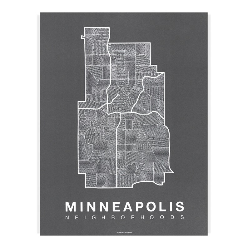 MINNEAPOLIS City Map Art, Home Office Wall Decor, Minimalist City Art, Minnesota Poster, Minneapolis Wall Art, Housewarming Gift For Him White on Charcoal