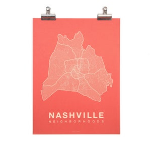 NASHVILLE City Map Art, Home Office Wall Decor, Minimalist City Art, Tennessee Poster, Nashville Wall Art Print, Housewarming Gift For Him Cream on Coral