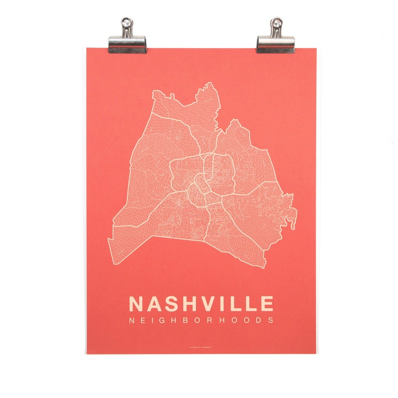 NASHVILLE City Map Art, Home Office Wall Decor, Minimalist City Art, Tennessee Poster, Nashville Wall Art Print, Housewarming Gift For Him Cream on Coral