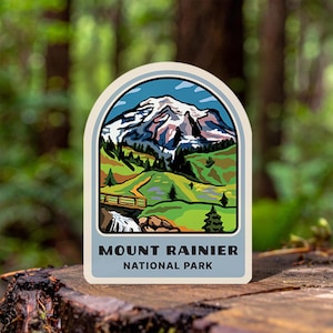 Mount Rainier Park Car Bumper Sticker Outdoor Adventure Laptop Decal Bottled Water Gift for Him National Park Art Collector Washington Gift