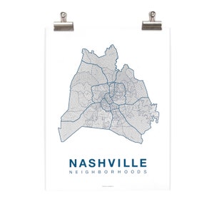 NASHVILLE City Map Art, Home Office Wall Decor, Minimalist City Art, Tennessee Poster, Nashville Wall Art Print, Housewarming Gift For Him Grey-Blue on White