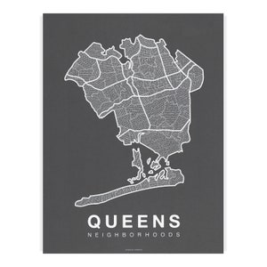 QUEENS City Map Art, Home Office Wall Decor, Minimalist City Art, New York Poster, Queens Wall Art Print, Housewarming Gift For Him White on Charcoal