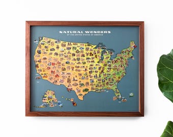 USA Scratch Off Map, Travel Bucket List Poster, 50 States Natural Wonders Map, Includes 63 National Parks