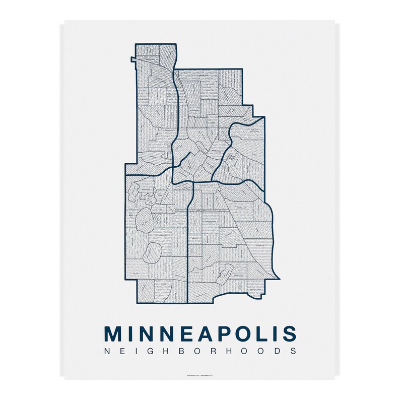 MINNEAPOLIS City Map Art, Home Office Wall Decor, Minimalist City Art, Minnesota Poster, Minneapolis Wall Art, Housewarming Gift For Him Grey-Blue on White