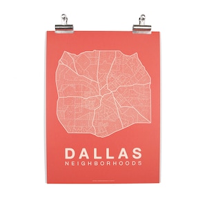 DALLAS City Map Art, Home Office Wall Decor, Dallas Texas Poster, Minimalist City Art, Dallas Wall Art Print, Housewarming Gift For Him Cream on Coral