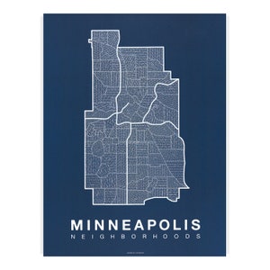 MINNEAPOLIS City Map Art, Home Office Wall Decor, Minimalist City Art, Minnesota Poster, Minneapolis Wall Art, Housewarming Gift For Him White on Navy