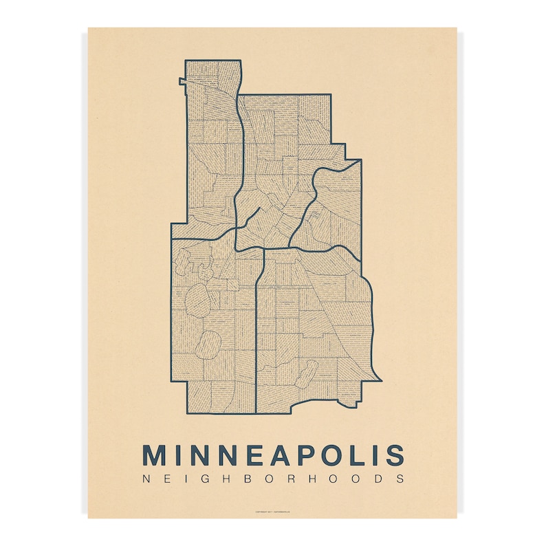 MINNEAPOLIS City Map Art, Home Office Wall Decor, Minimalist City Art, Minnesota Poster, Minneapolis Wall Art, Housewarming Gift For Him Grey-Blue on Kraft
