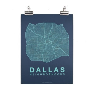 DALLAS City Map Art, Home Office Wall Decor, Dallas Texas Poster, Minimalist City Art, Dallas Wall Art Print, Housewarming Gift For Him Teal on Navy