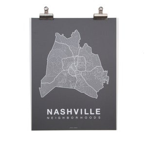 NASHVILLE City Map Art, Home Office Wall Decor, Minimalist City Art, Tennessee Poster, Nashville Wall Art Print, Housewarming Gift For Him White on Charcoal