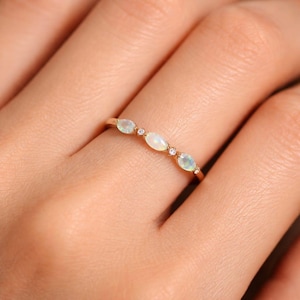 Delicate Opal Diamond Ring – Rose Gold Stacking Band, Minimalist Everyday Jewelry