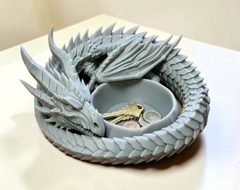 Vide-poches dragon, porte-clés dragon gothique, organiseur de bureau, coupelle à bijoux dragon, bol dragon imprimé en 3D, décoration fantastique
