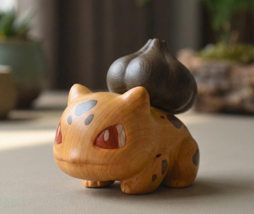 Handcrafted Wooden Bulbasaur Figurine, Anime Desk Decor - Etsy