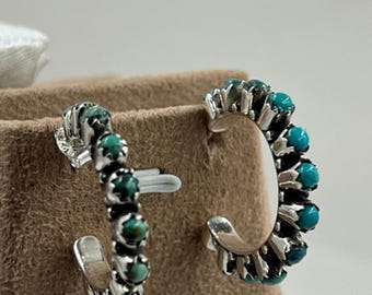 Aros de turquesa en plata de ley • Aros bohemios 925 • Pendientes de piedras preciosas hechos a mano