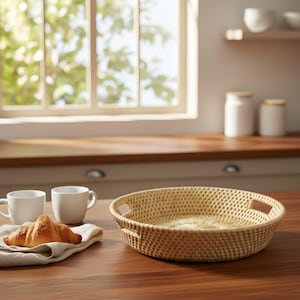 Handvävd korg av dadelpalmblad – Rustikt bondgårdsbröd-/fruktförvaring, naturlig, miljövänlig heminredning