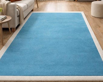 Soft Blue Kids Area Rug, Modern Wave Pattern Nursery Carpet, Minimalist Children’s Bedroom Floor Rug