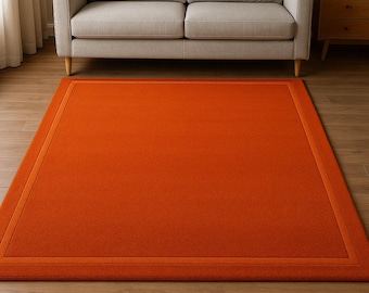Burnt Orange Area Rug, Modern Minimalist Carpet, Solid Color Living Room Rug, Handmade Style Home Decor, Cozy Floor Mat