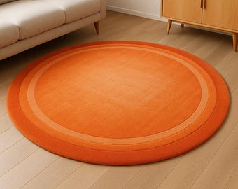 Orange Round Area Rug | Modern Minimal Circle Carpet | Retro Sunset Ring Design | Soft Living Room Bedroom Floor Mat