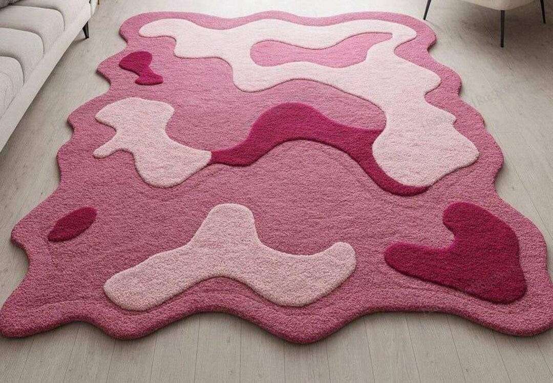 Abstract Pink Tufted Rug, Modern Organic Shape Area Rug, Soft Plush ...