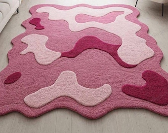 Abstrakter Pinker getufteter Teppich, moderner organischer Formteppich, weicher Plüschteppich für Wohnzimmer, Schlafzimmer oder Kinderzimmer