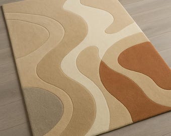 Hand-Tufted Abstract Area Rug | Earth Tone Wavy Design